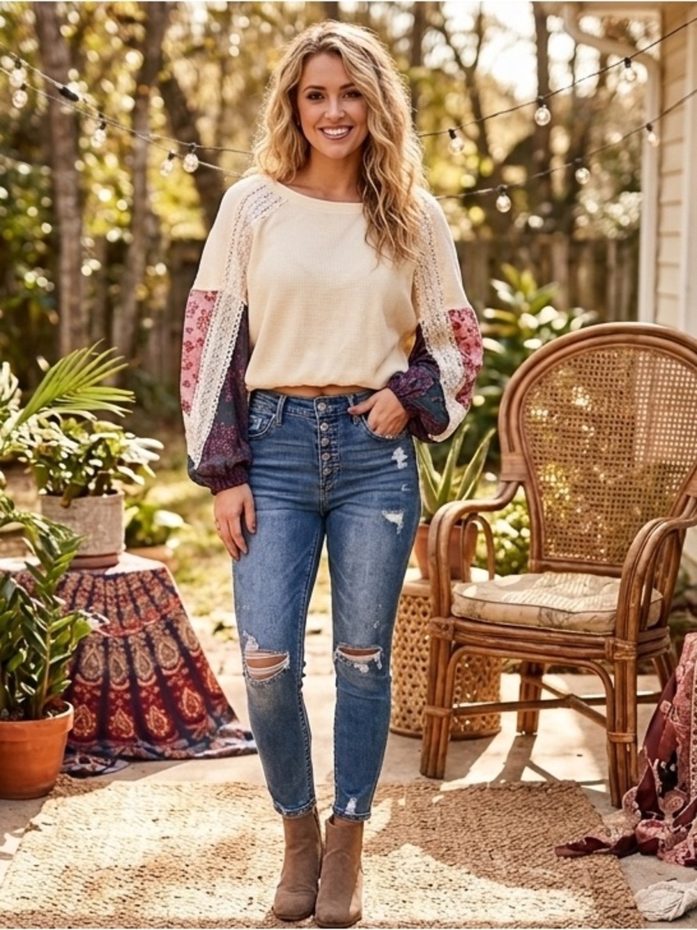 Forever 21 Boho Gauzy Cotton Blend oversized crop Top - Small